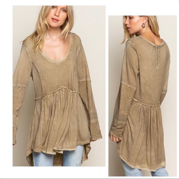 Pol Boho High Low Hem Tunic in Olive - Picture 3 of 8